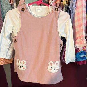 Pink Corduroy Bunny Dress with White Shirt